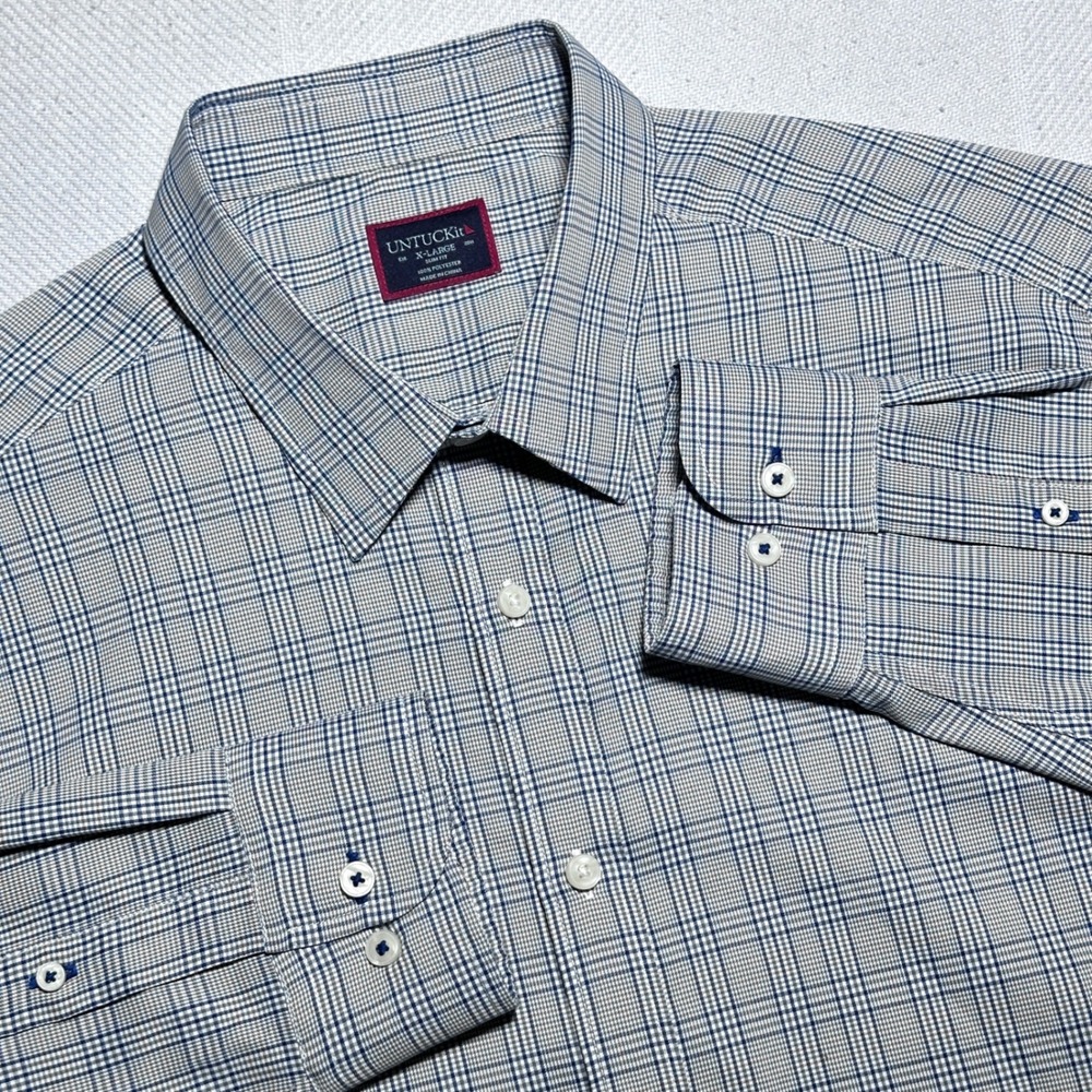 UNTUCKit Levins Button Up Shirt Mens XL Slim Fit Grey Glen Plaid Long Sleeve